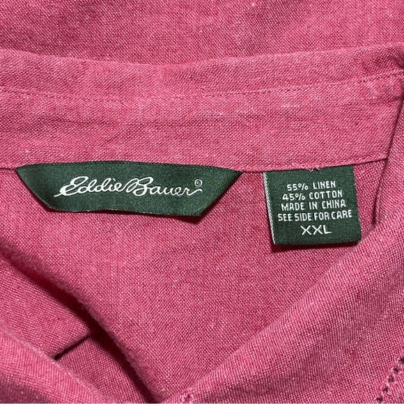 Eddie Bauer Womens Linen Button Up Blouse Top Size XXL Salmon Cap Sleeve - Picture 4 of 15